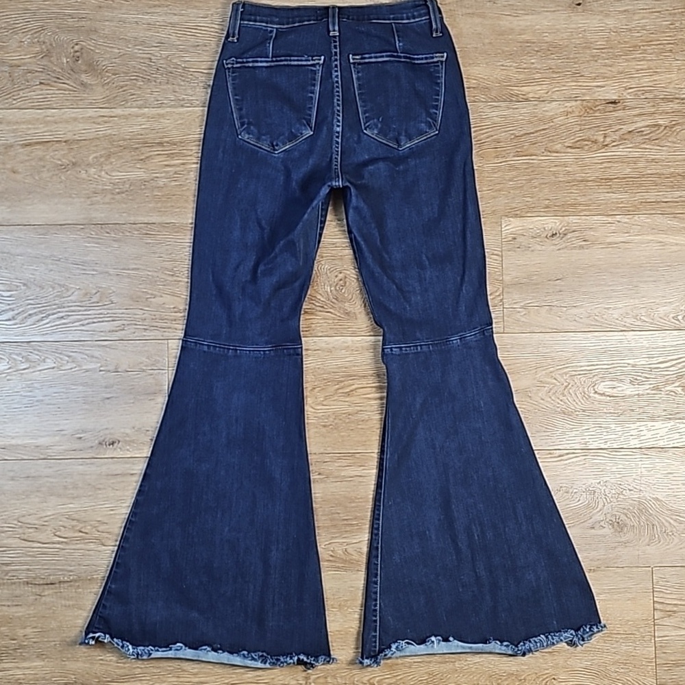 Judy Blue High Rise Super Flare Leg Raw Hem Dark Wash Stretch Denim Jean - Picture 7 of 16